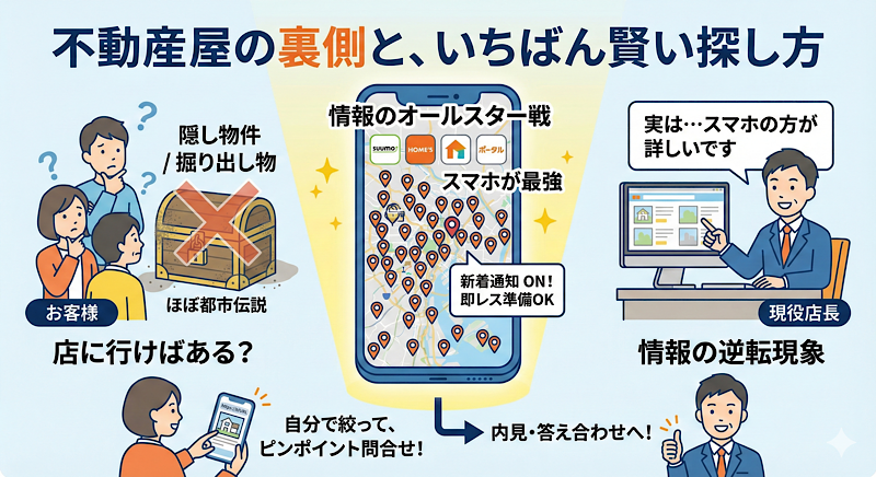不動産屋の隠し物件の仕組みと賃貸物件の賢い探し方を解説する記事のアイキャッチ画像